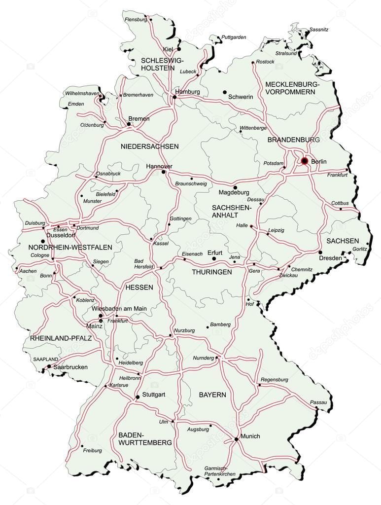 德国高速公路的地图